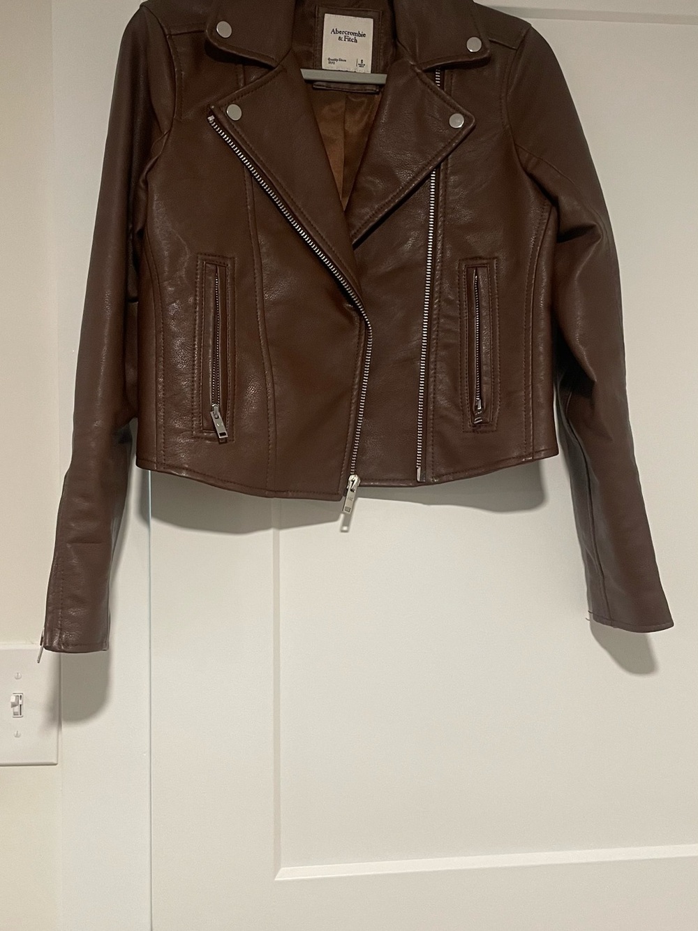Abercrombie & Fitch Women's Dark Brown Faux Leather Moto Jacket